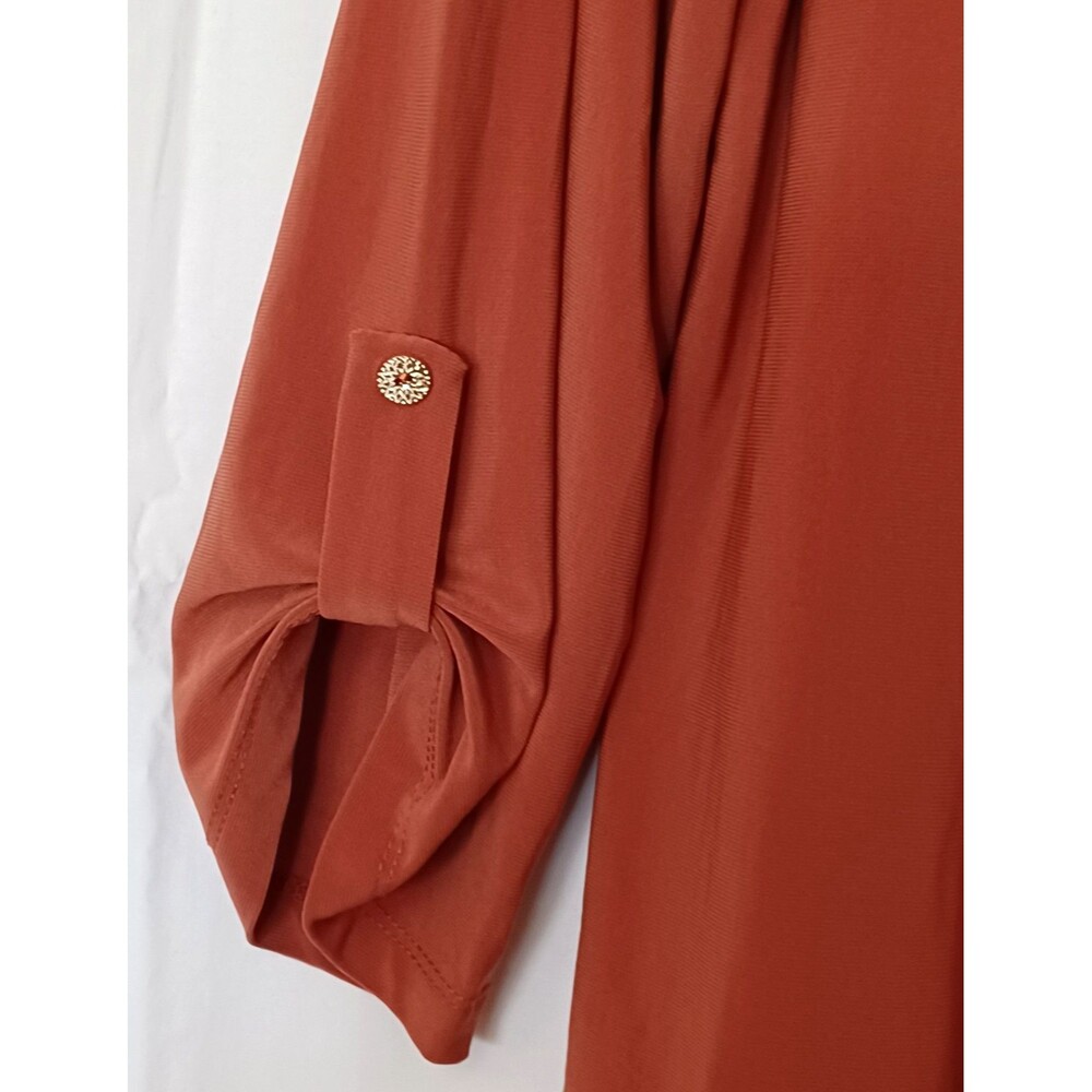 Perseption Concept Women's XL Solid Dust Orange Pullover Roll Tab Blouse - Picture 10 of 11